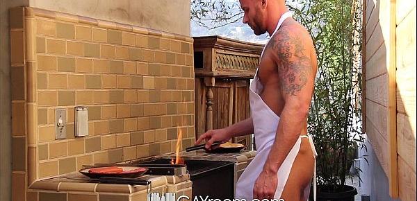  HD GayRoom - Muscle guy fucks friend after BBQ